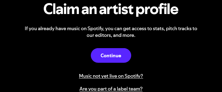 claim artist profile screen
